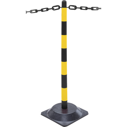 Chain stand set, 6 posts, square hard rubber foot, 10 m chain, black / yellow.