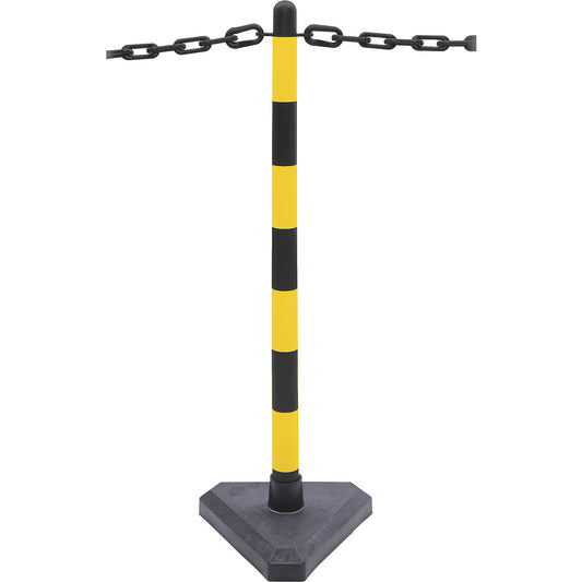 Chain stand set, 6 posts, cement-filled triangular foot, 10 m chain, black / yellow.