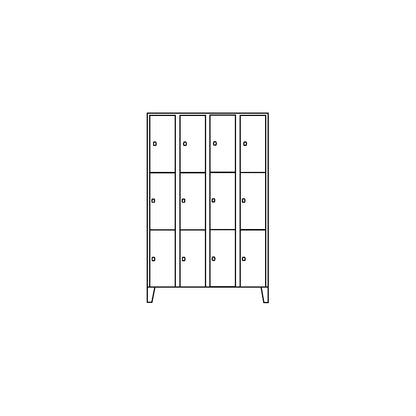 Munich 3-fold compartment locker, 4 compartments, width 1200 mm, pigeon blue.