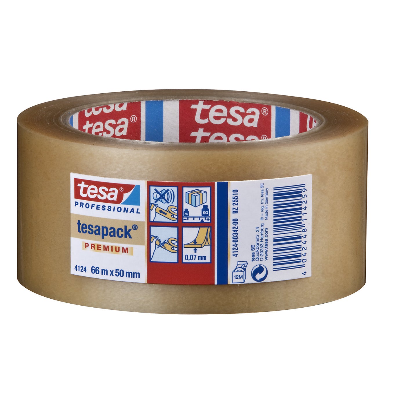 PVC packing tape, tesapack® 4124 Premium, pack of 36 rolls, transparent, tape width 50 mm.