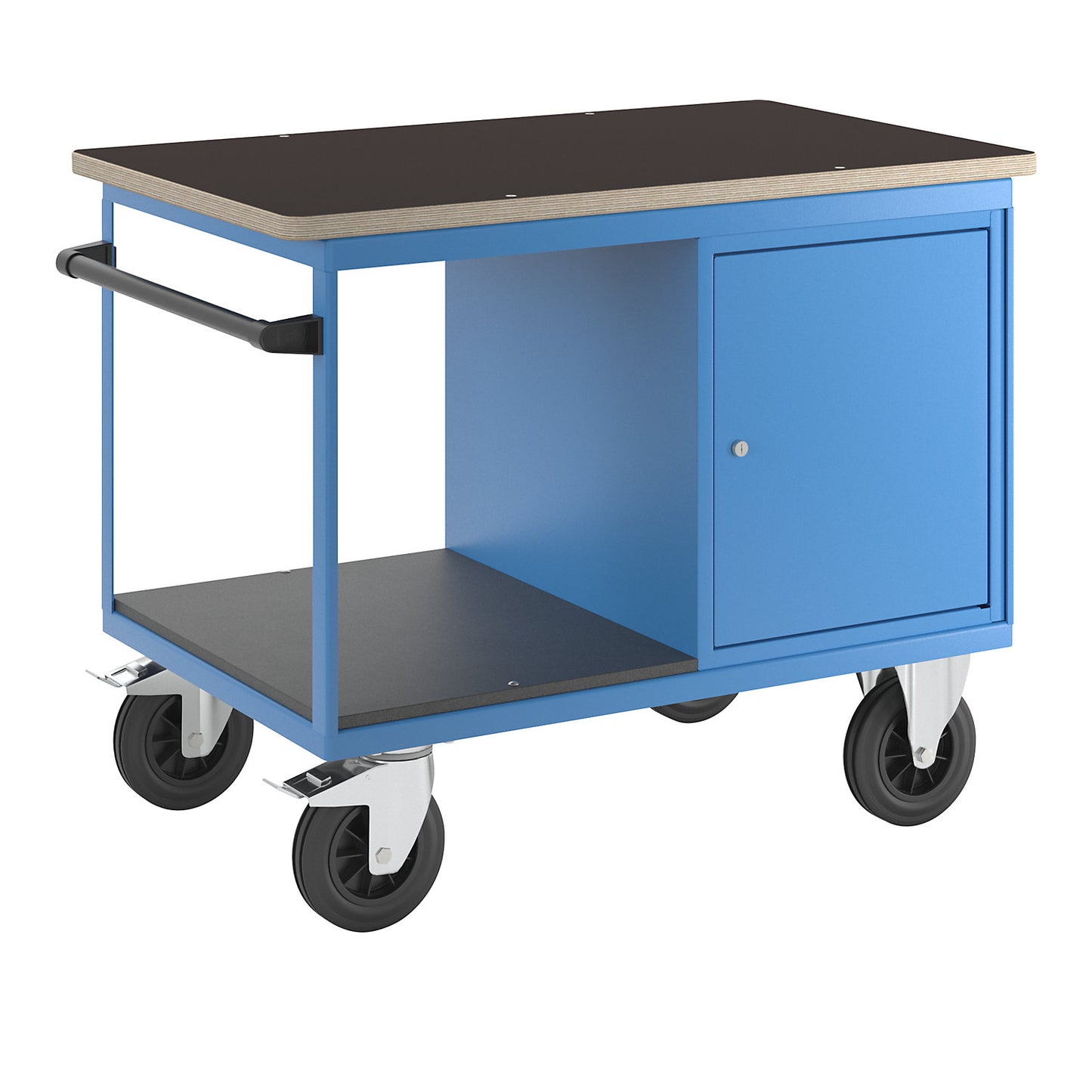 Assembly trolley, 1 cupboard on right, multiplex worktop.