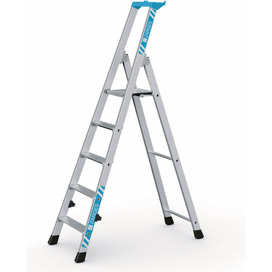 Folding step ladder, single sided access, with storage tray, for light use, 5 steps incl. platform.