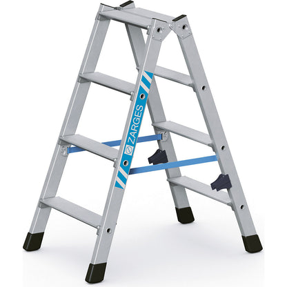 Aluminium step ladder, double sided access, robust steel hinges, 2 x 4 steps.