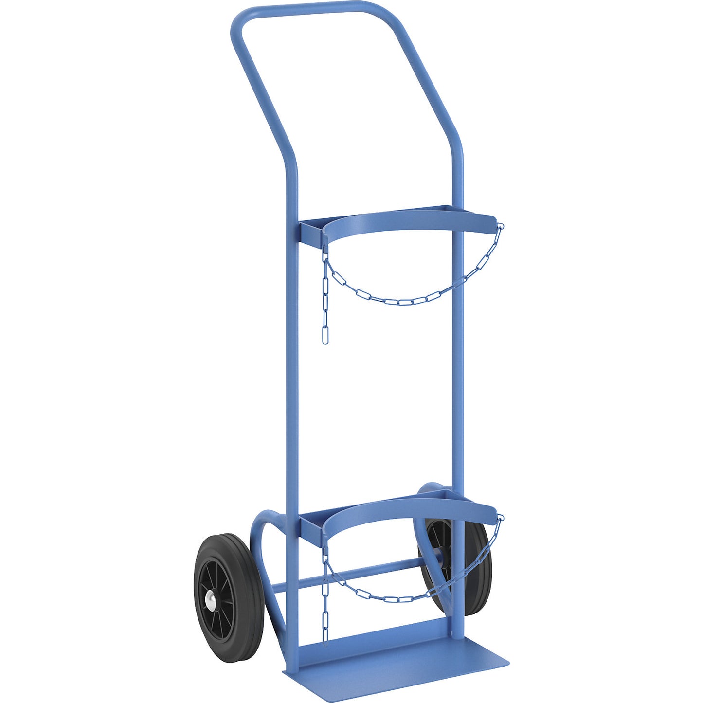 Steel and gas cylinder truck, for 1 steel cylinder with Ø up to 380 mm, solid rubber tyres.