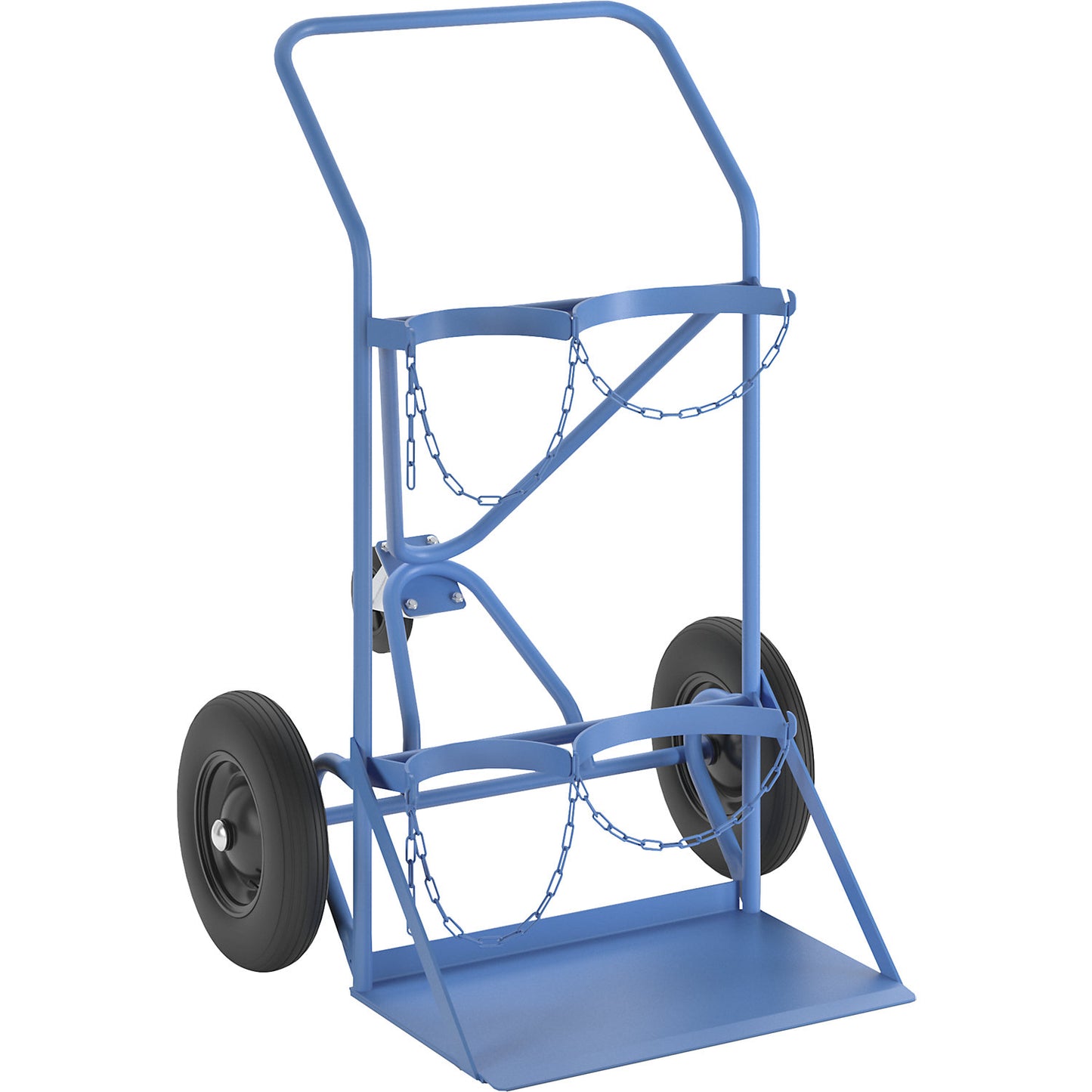 Steel and gas cylinder truck, for 2 steel cylinder with Ø up to 230 / 380 mm, with support wheel, solid rubber tyres.