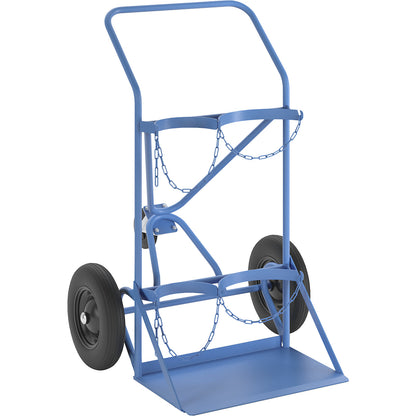 Steel and gas cylinder truck, for 2 steel cylinder with Ø up to 230 / 380 mm, with support wheel, solid rubber tyres.