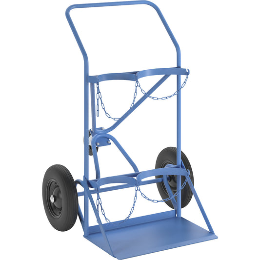 Steel and gas cylinder truck, for 2 steel cylinder with Ø up to 230 / 380 mm, with support wheel, solid rubber tyres.