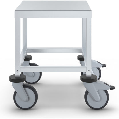 Assembly pedestal trolley, made of chrome nickel steel, LxWxH 450 x 450 x 500 mm.