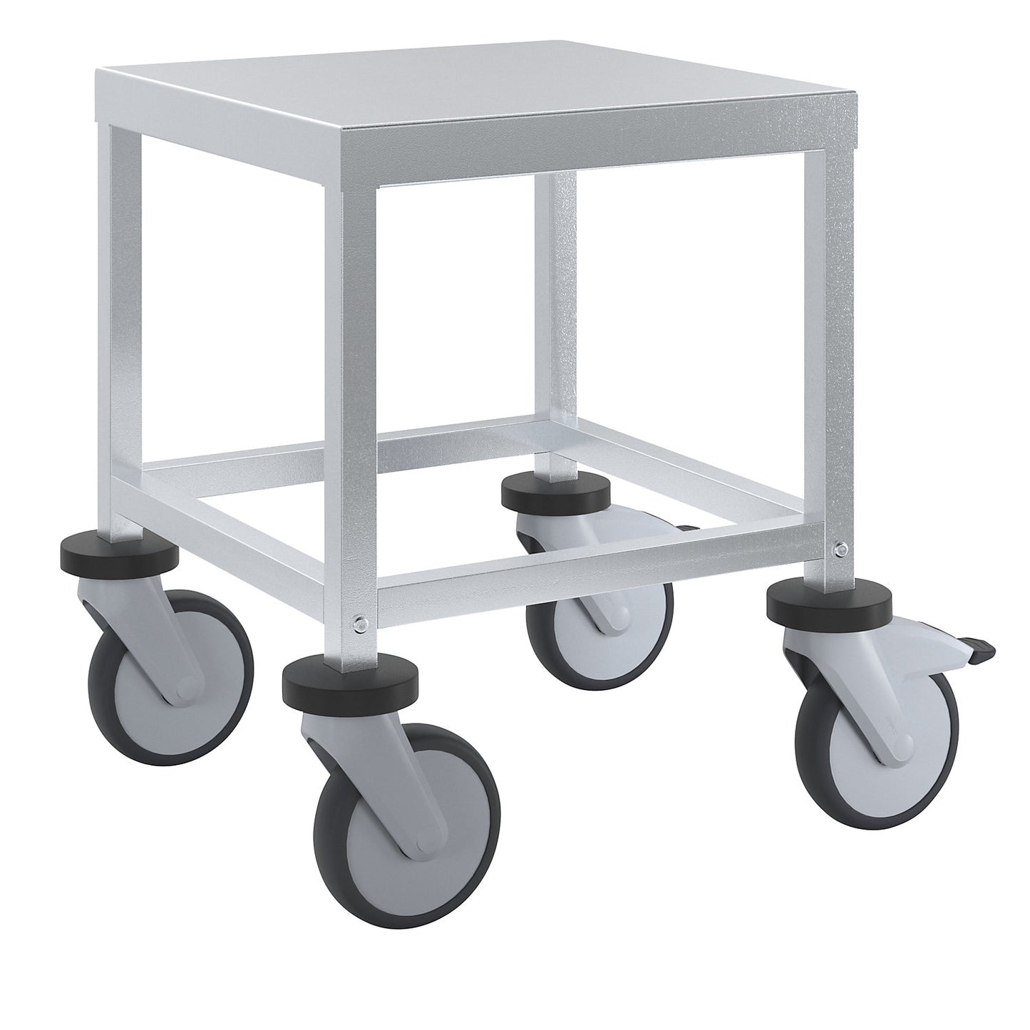 Assembly pedestal trolley, made of chrome nickel steel, LxWxH 450 x 450 x 500 mm.