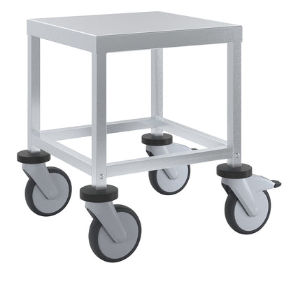 Assembly pedestal trolley, made of chrome nickel steel, LxWxH 450 x 450 x 500 mm.