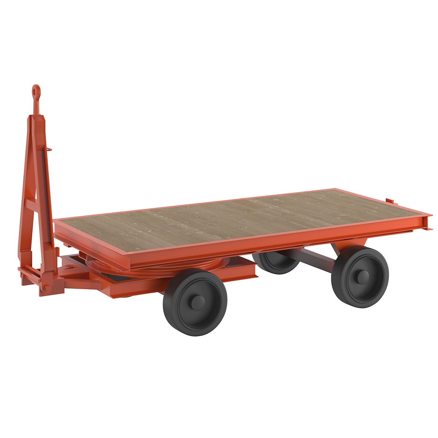 Trailer, 4-wheel double turntable steering, max. load 8 t, platform 2.5 x 1.25 m, solid rubber tyres.