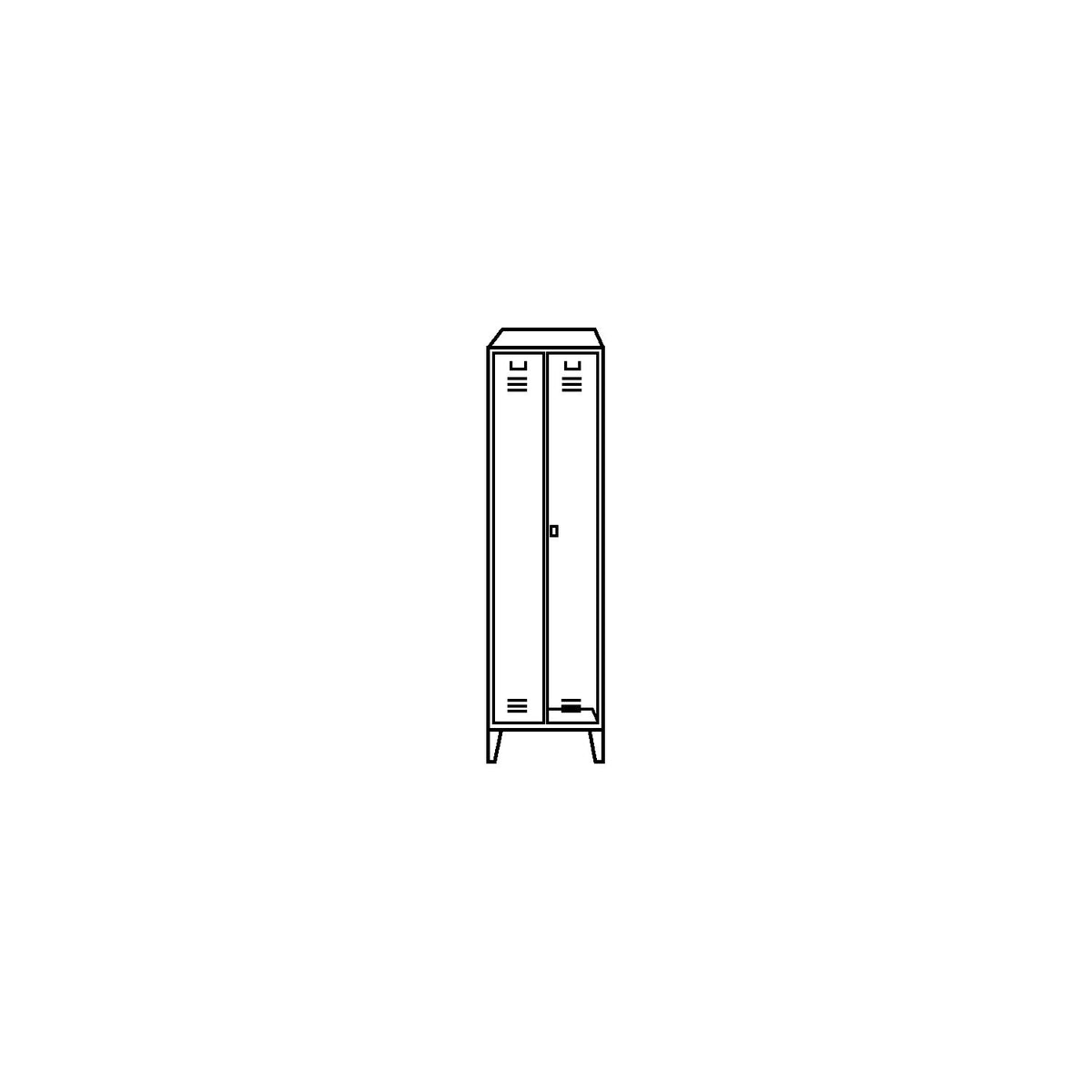 Berlin 2 locker for cleaning products, W 600 mm, 4 shelves, 1 clothes rail, light grey.