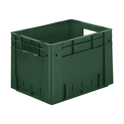 Heavy duty Euro container, polypropylene, capacity 23.3 l, LxWxH 400 x 300 x 270 mm, solid walls, solid base, green, pack of 4.