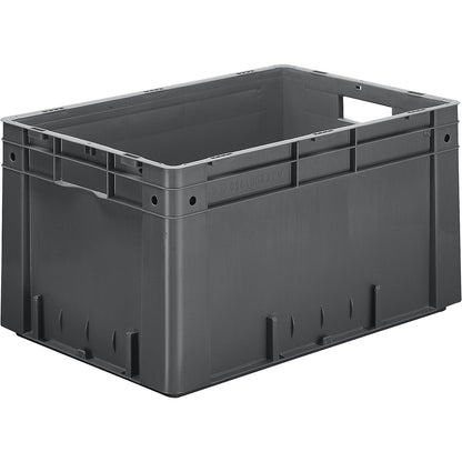 Heavy duty Euro container, polypropylene, capacity 60 l, LxWxH 600 x 400 x 320 mm, solid walls, solid base, grey, pack of 2.