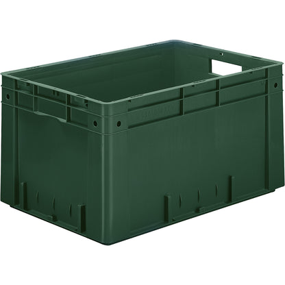 Heavy duty Euro container, polypropylene, capacity 60 l, LxWxH 600 x 400 x 320 mm, solid walls, solid base, green, pack of 2.