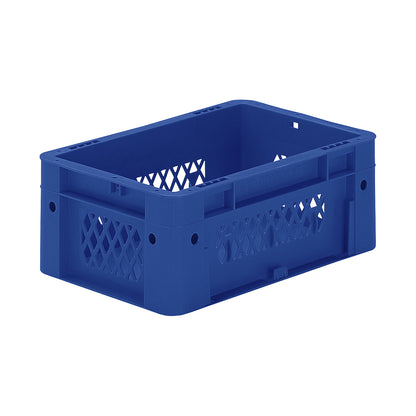 Heavy duty Euro container, polypropylene, capacity 4.1 l, LxWxH 300 x 200 x 120 mm, perforated walls, solid base, blue, pack of 8.