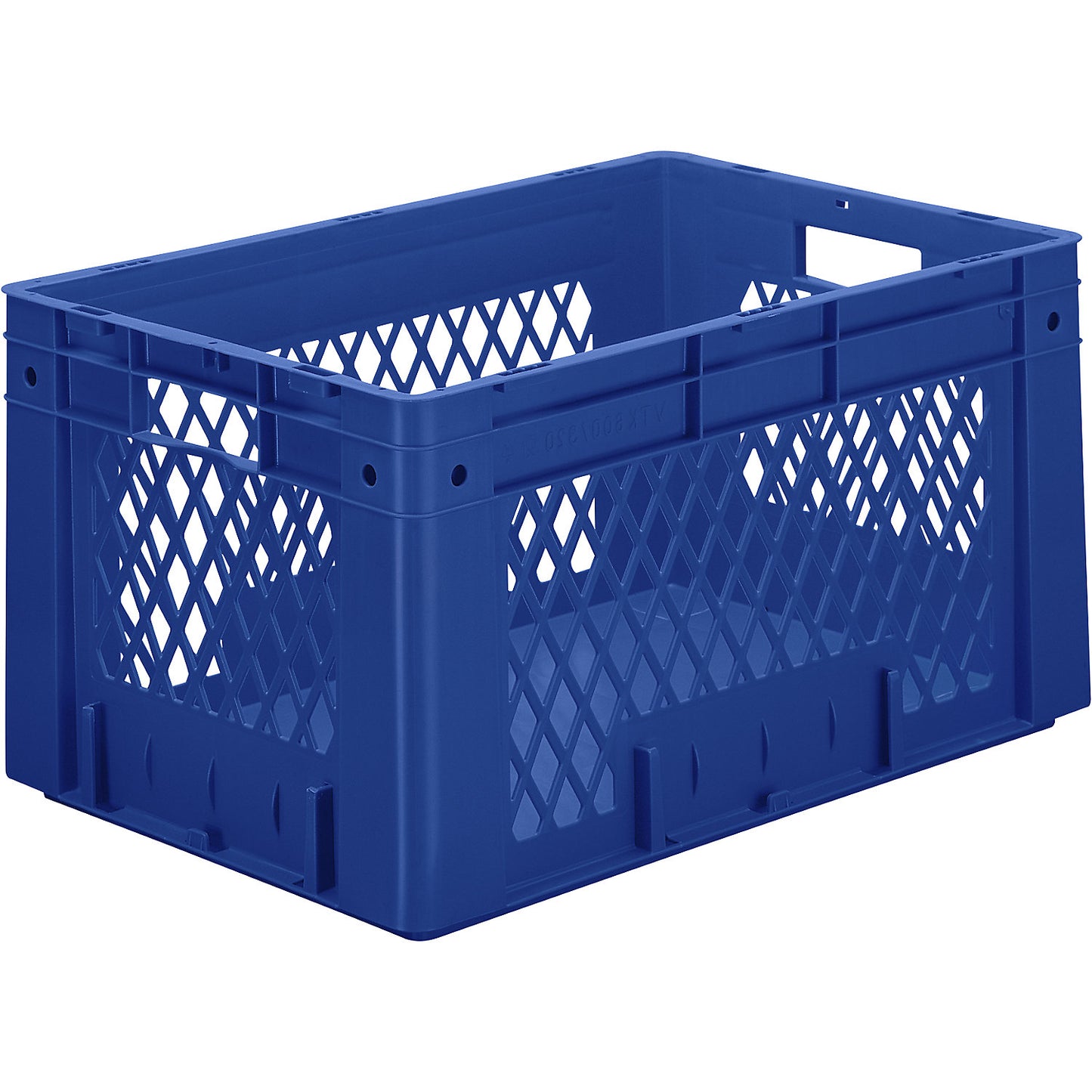 Heavy duty Euro container, polypropylene, capacity 60 l, LxWxH 600 x 400 x 320 mm, perforated walls, solid base, blue, pack of 2.
