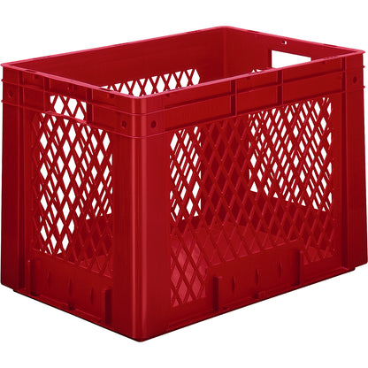 Heavy duty Euro container, polypropylene, capacity 80 l, LxWxH 600 x 400 x 420 mm, perforated walls, solid base, red, pack of 2.