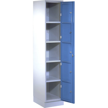 Laundry cabinet, HxWxD 1800 x 350 x 500 mm, 5 compartments, light grey / light blue.
