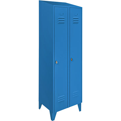 Berlin 2 clothes locker, 2 compartments, light blue, width 600 mm, sloping roof shape.