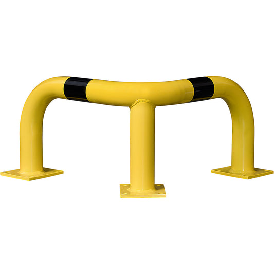 Corner crash protection bar, quality steel, Ø 76 mm, for indoor use, height 350 mm, yellow/black.