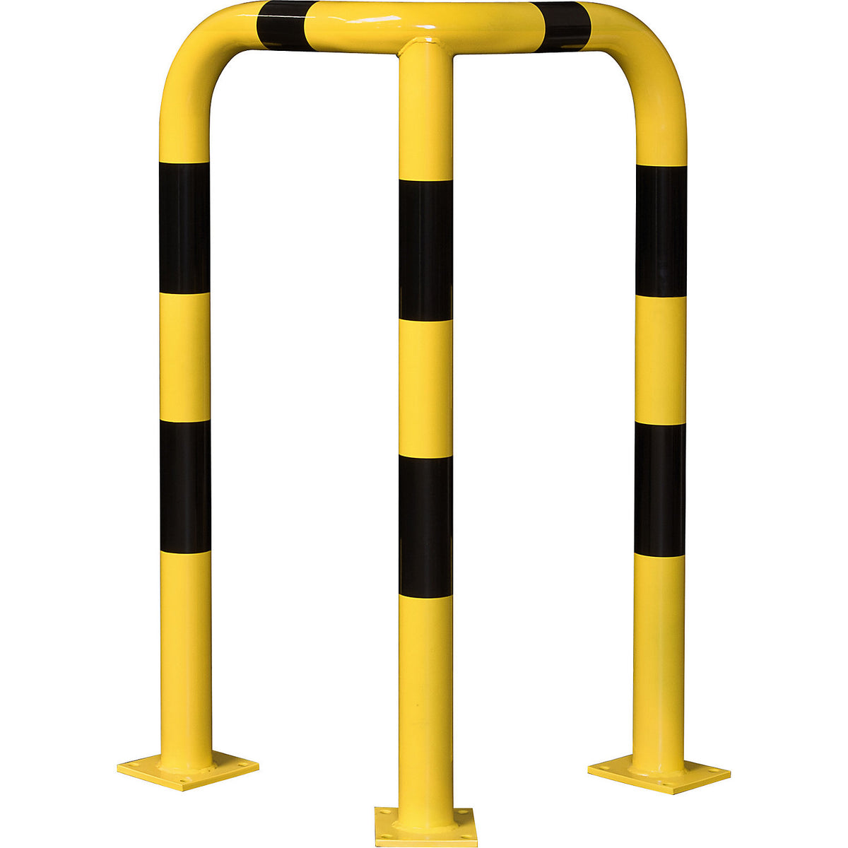 Corner crash protection bar, quality steel, Ø 76 mm, for outdoor use, height 1200 mm, yellow/black.