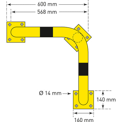 Corner crash protection bar, quality steel, Ø 76 mm, for indoor use, height 350 mm, white/red reflective.