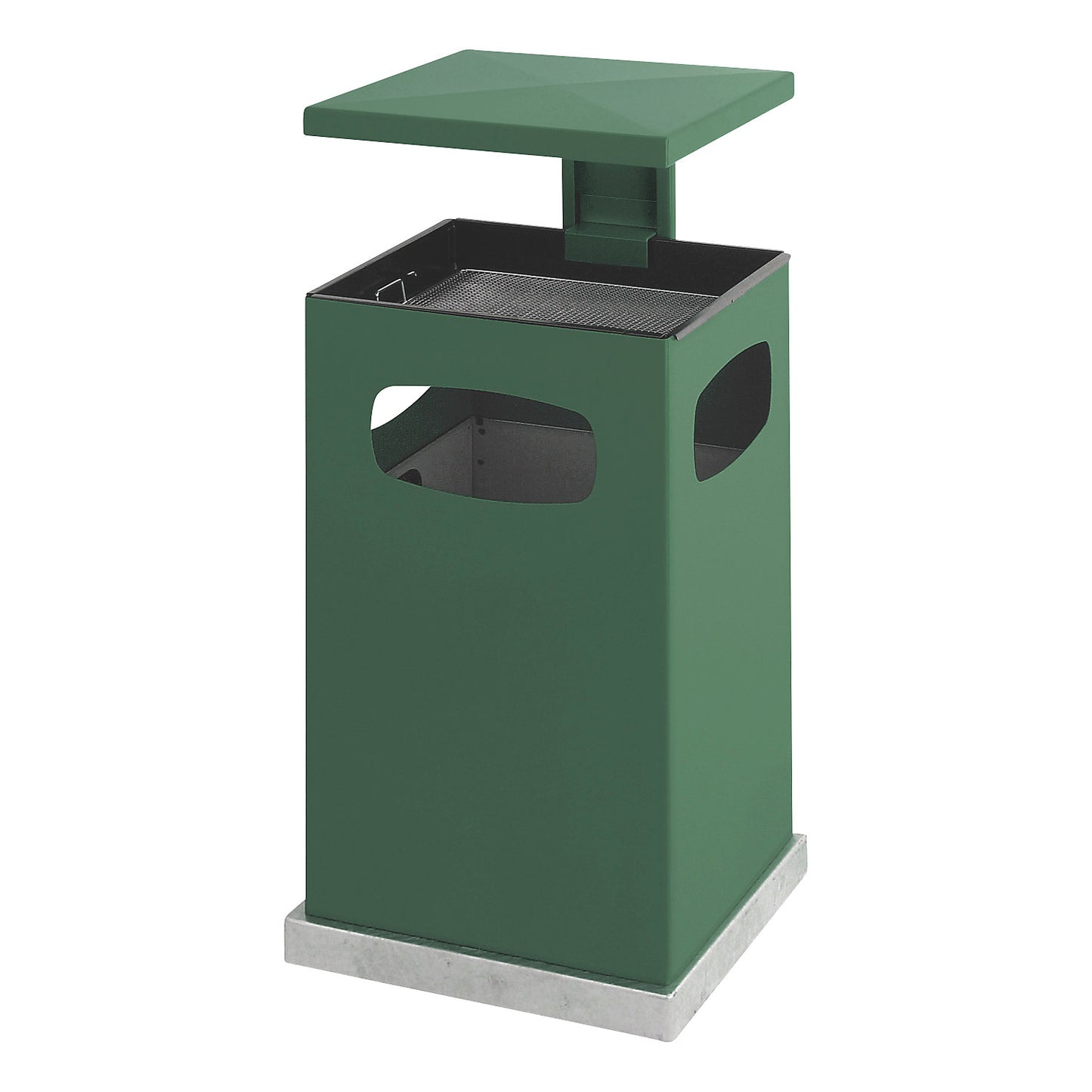 Waste collector with ashtray insert and protective cover, capacity 72 l, WxHxD 500 x 955 x 500 mm, moss green.