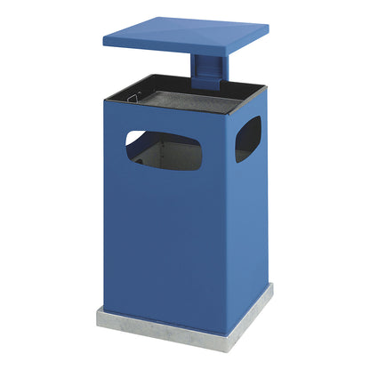 Waste collector with ashtray insert and protective cover, capacity 72 l, WxHxD 500 x 955 x 500 mm, gentian blue.
