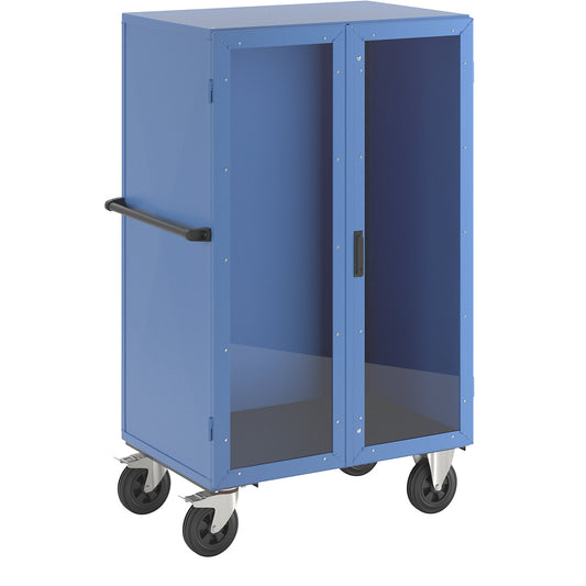 Cupboard trolley, hinged doors made of Makrolon®, without shelves.