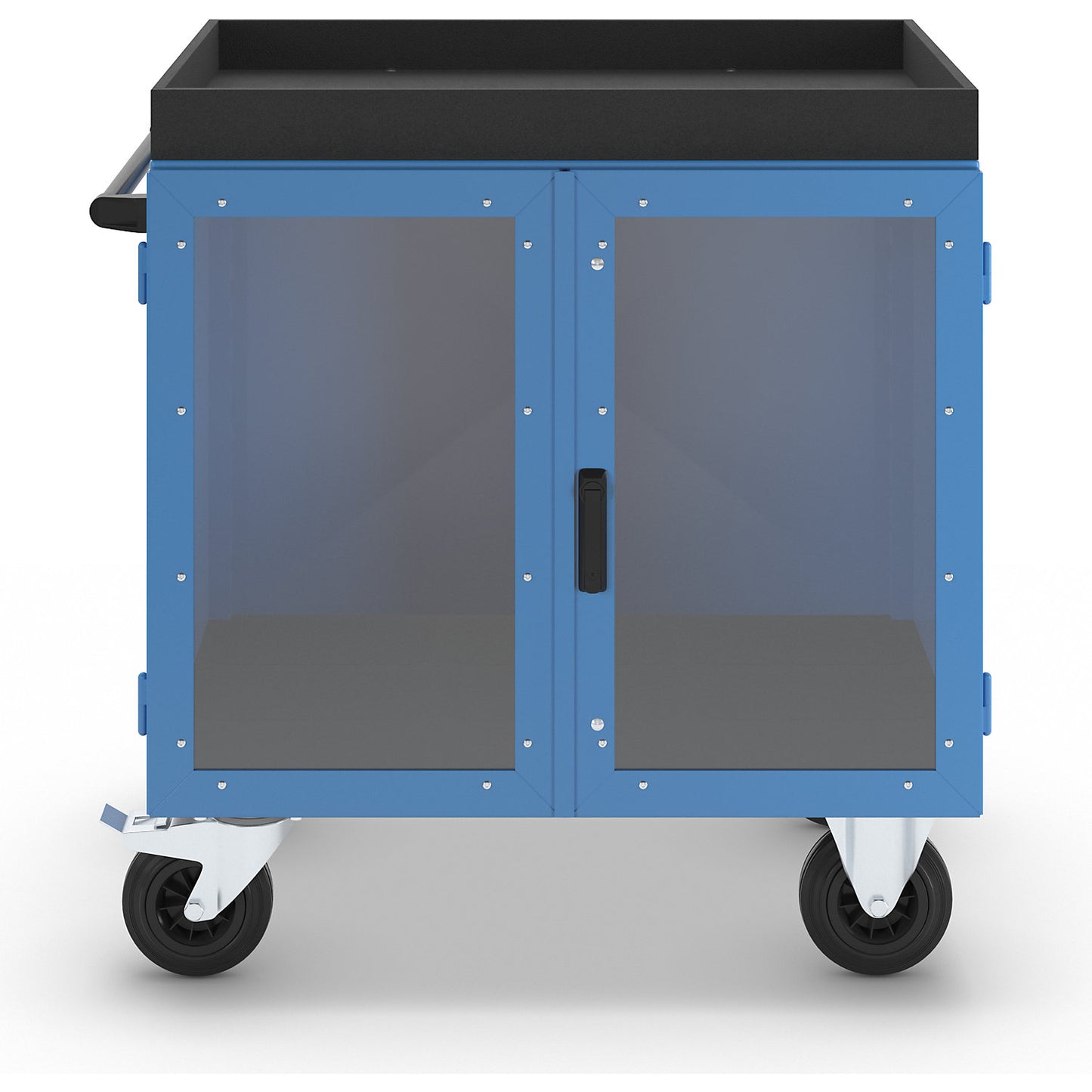 KOMPAKT cupboard trolley, sheet steel on 3 sides, doors with Makrolon® polycarbonate panels, without shelf.