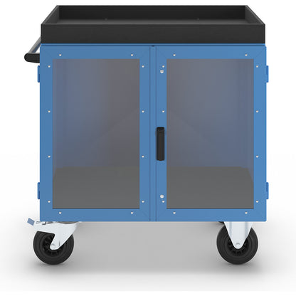 KOMPAKT cupboard trolley, sheet steel on 3 sides, doors with Makrolon® polycarbonate panels, without shelf.