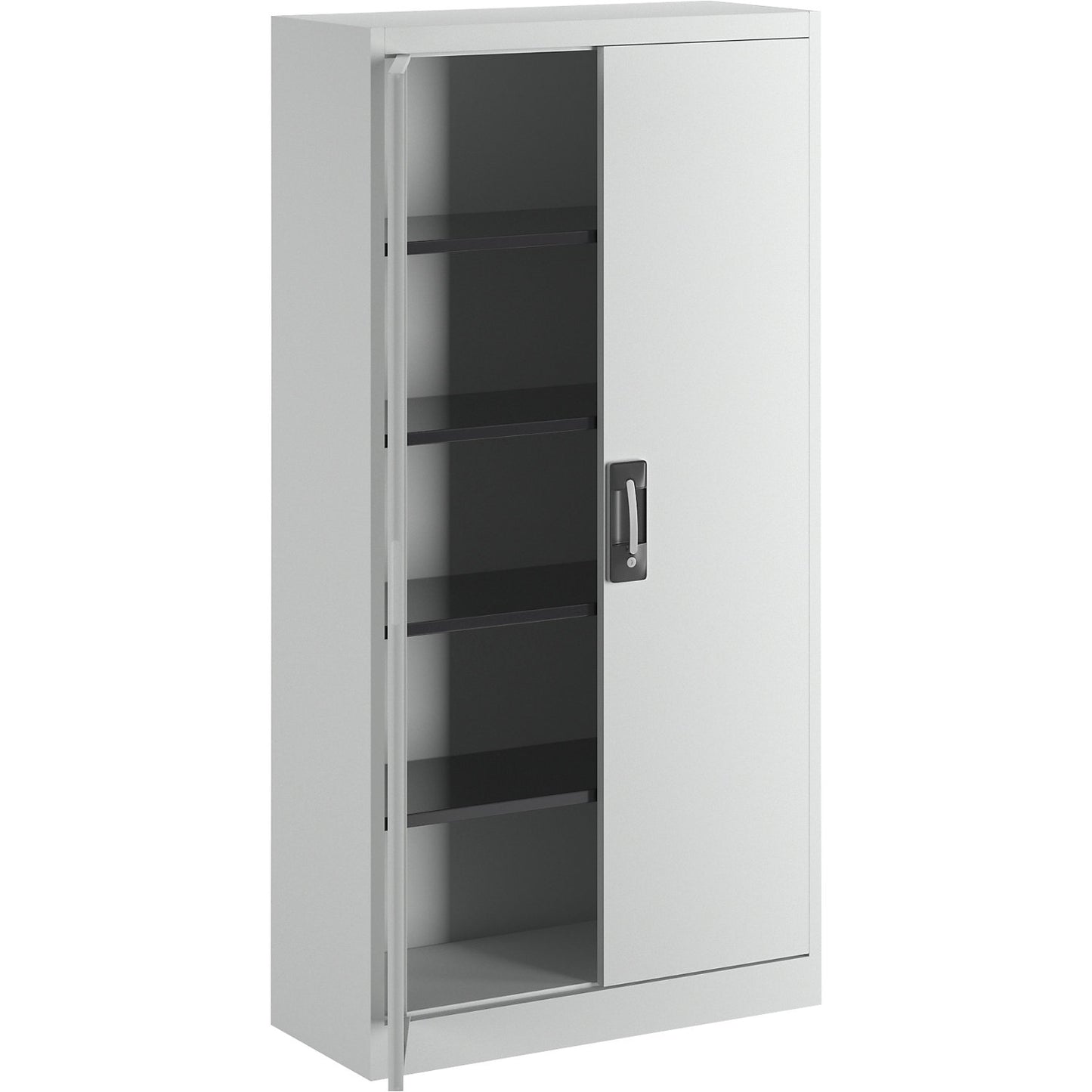 Steel cabinet with double doors, HxWxD 1950 x 1000 x 420 mm, light grey.