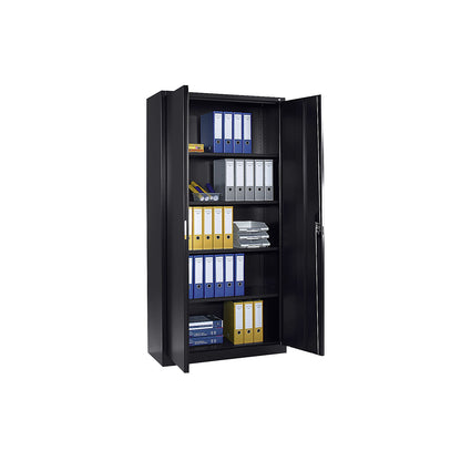 Steel cabinet with double doors, HxWxD 1950 x 1000 x 420 mm, black grey.