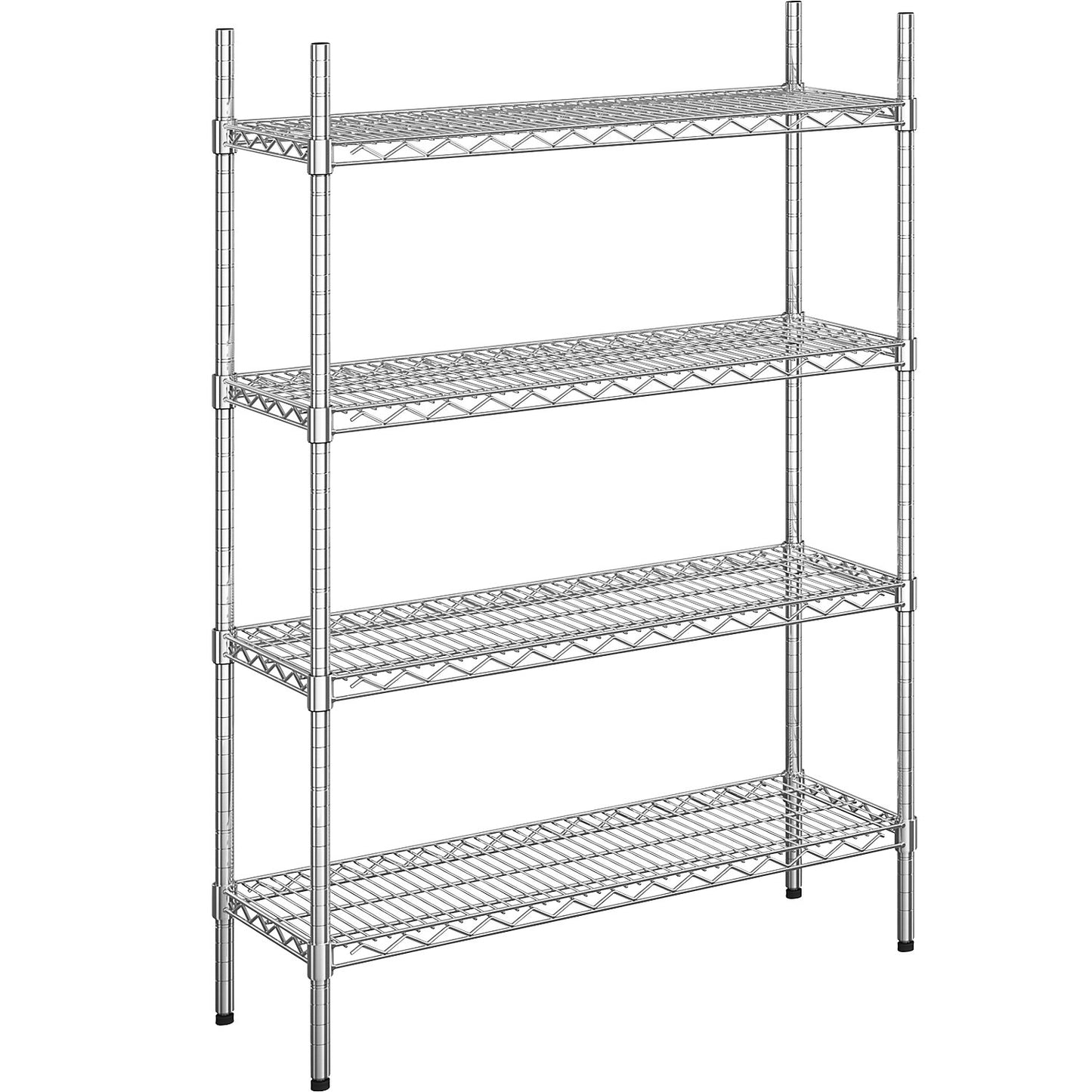 Steel wire mesh shelf unit, chrome plated, max. shelf load 150 kg, WxD 910 x 360 mm, standard shelf unit, height 1370 mm, 4 shelves.