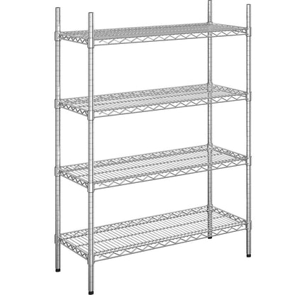Steel wire mesh shelf unit, chrome plated, max. shelf load 150 kg, WxD 910 x 460 mm, standard shelf unit, height 1370 mm, 4 shelves.