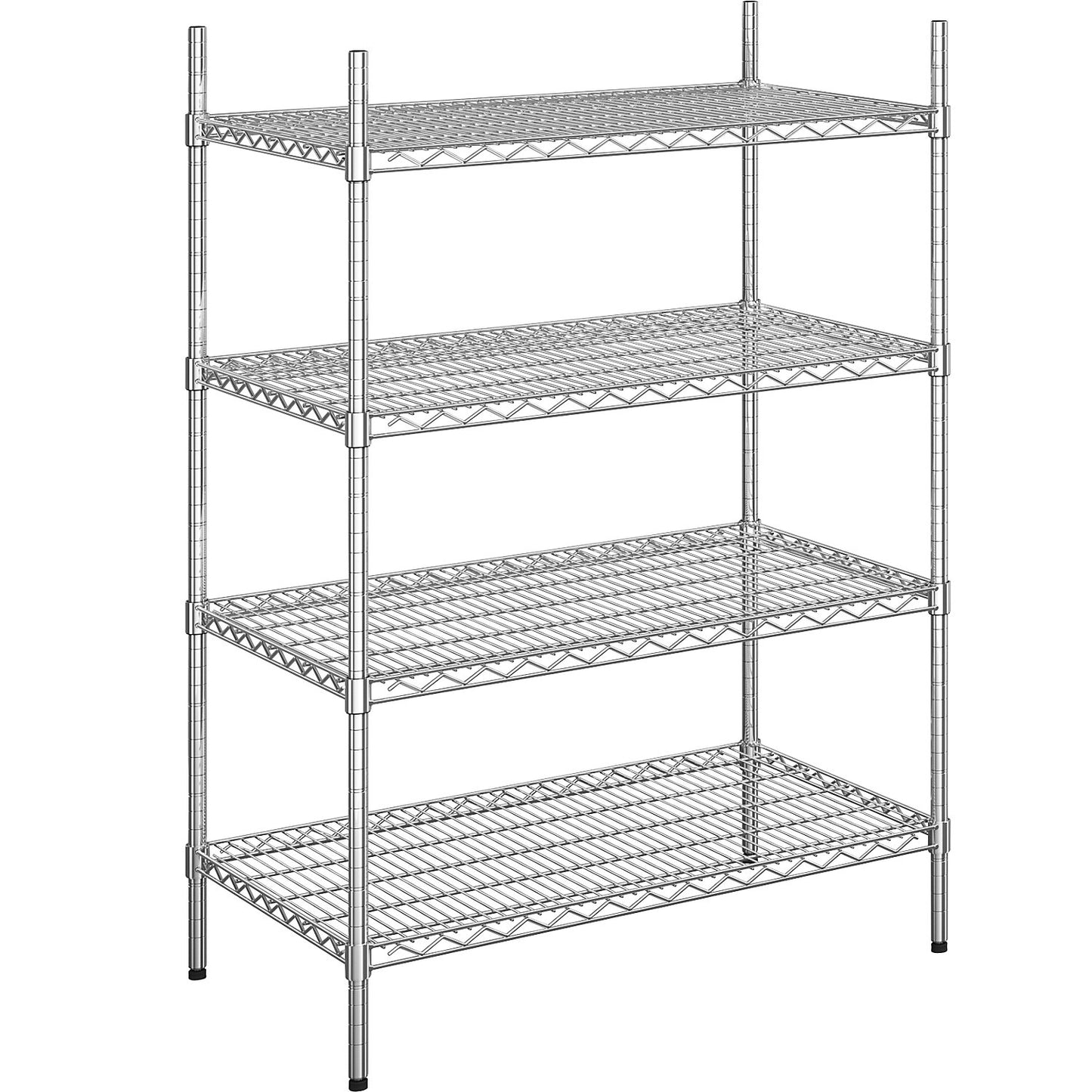 Steel wire mesh shelf unit, chrome plated, max. shelf load 150 kg, WxD 910 x 610 mm, standard shelf unit, height 1370 mm, 4 shelves.