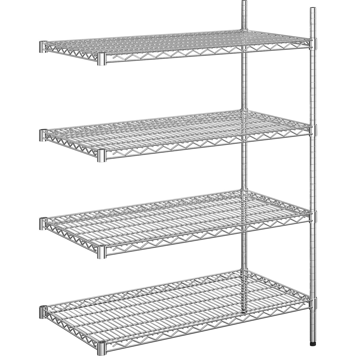 Steel wire mesh shelf unit, chrome plated, max. shelf load 150 kg, WxD 910 x 610 mm, extension shelf unit, height 1370 mm, 4 shelves.