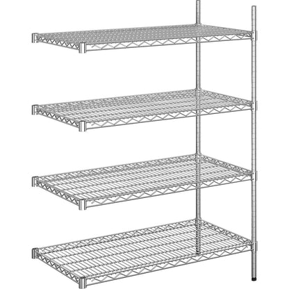 Steel wire mesh shelf unit, chrome plated, max. shelf load 150 kg, WxD 910 x 610 mm, extension shelf unit, height 1370 mm, 4 shelves.