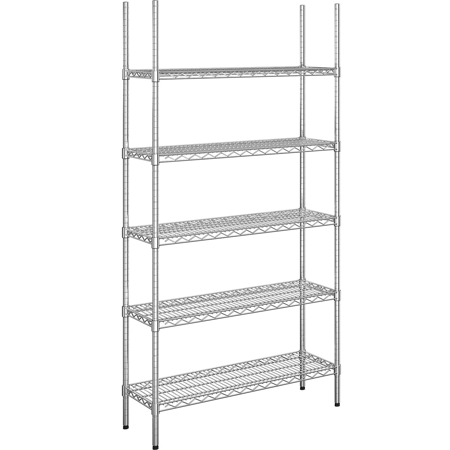 Steel wire mesh shelf unit, chrome plated, max. shelf load 150 kg, WxD 910 x 360 mm, standard shelf unit, height 1880 mm, 5 shelves.
