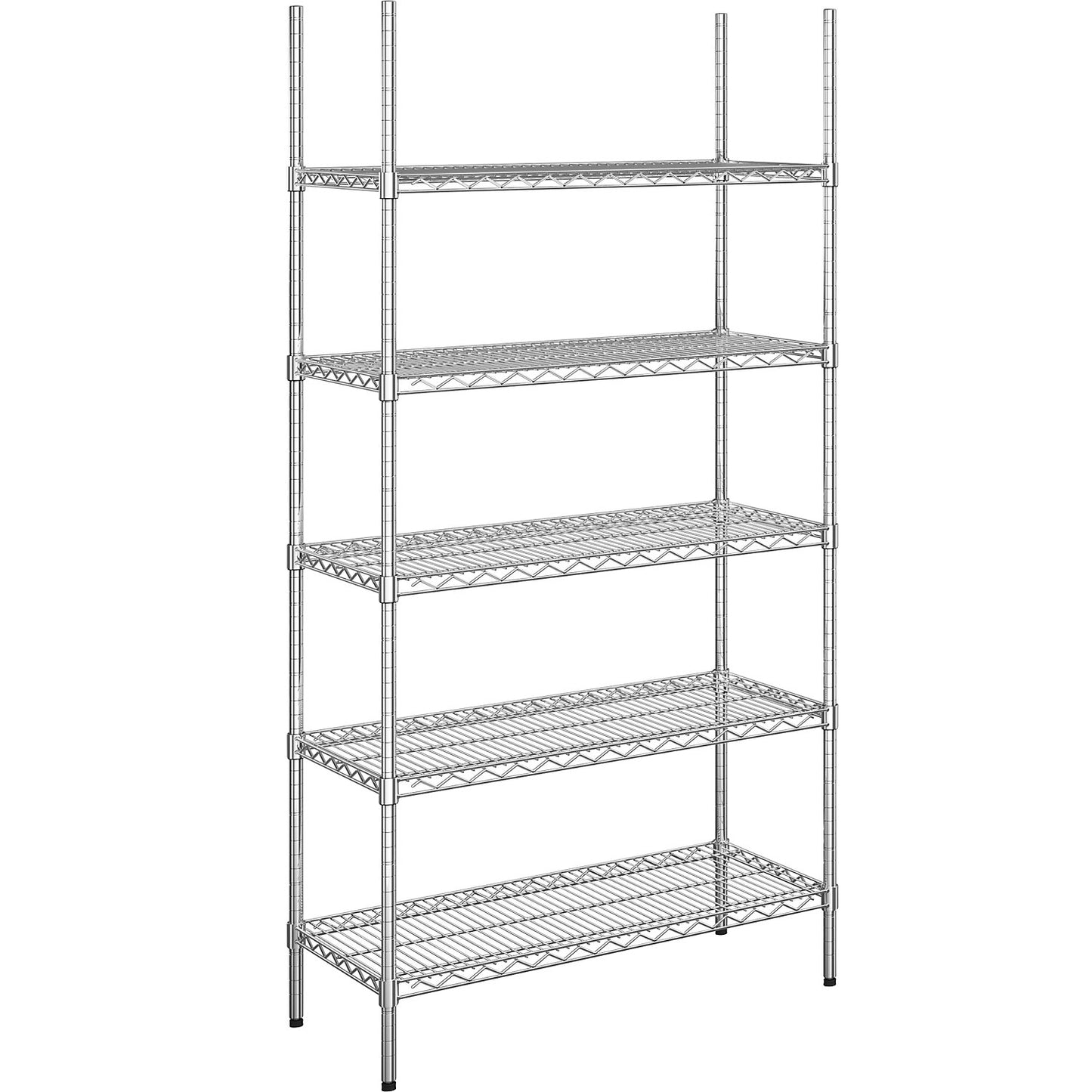 Steel wire mesh shelf unit, chrome plated, max. shelf load 150 kg, WxD 910 x 460 mm, standard shelf unit, height 1880 mm, 5 shelves.