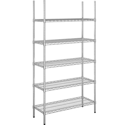 Steel wire mesh shelf unit, chrome plated, max. shelf load 150 kg, WxD 910 x 460 mm, standard shelf unit, height 1880 mm, 5 shelves.