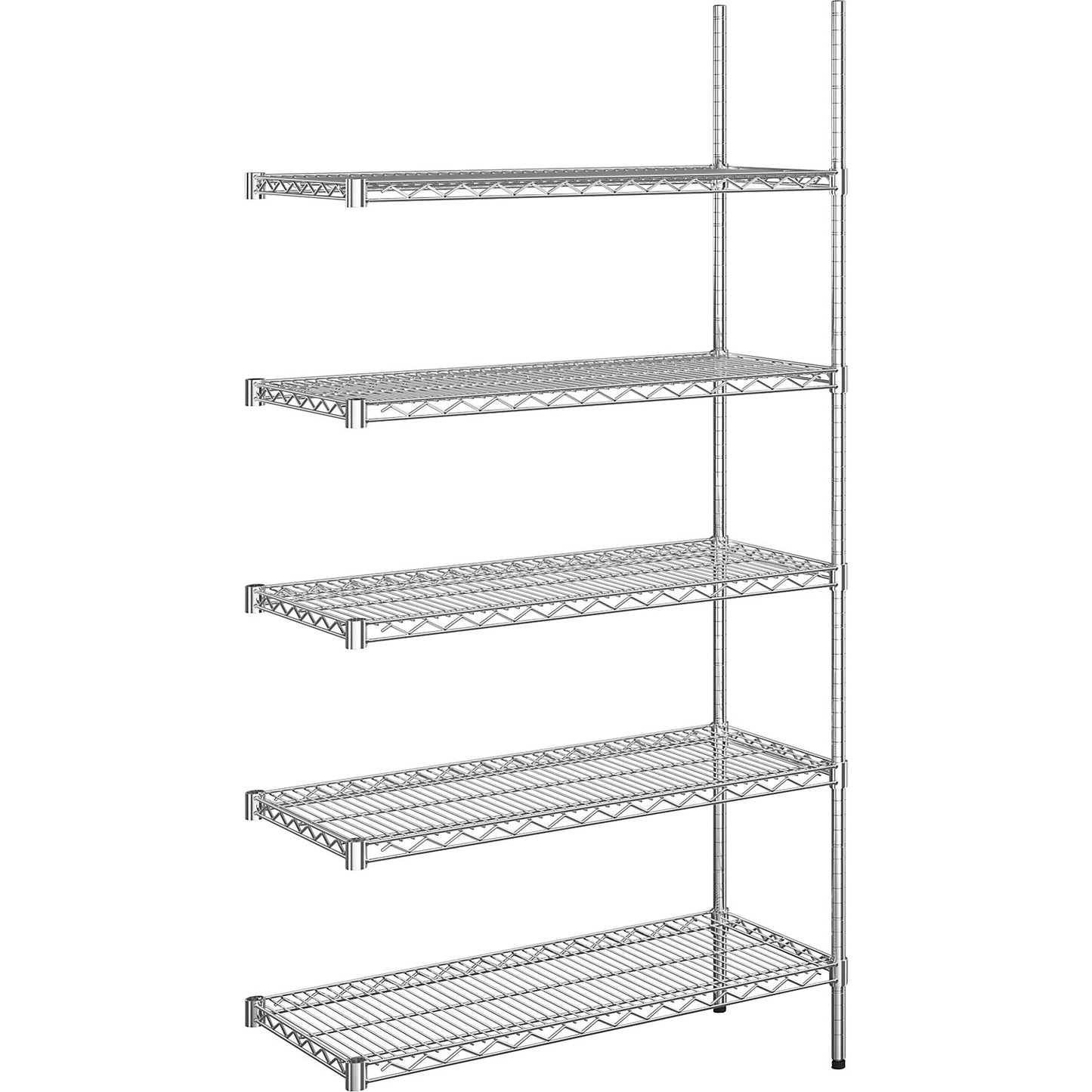 Steel wire mesh shelf unit, chrome plated, max. shelf load 150 kg, WxD 910 x 460 mm, extension shelf unit, height 1880 mm, 5 shelves.