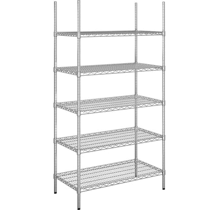 Steel wire mesh shelf unit, chrome plated, max. shelf load 150 kg, WxD 910 x 610 mm, standard shelf unit, height 1880 mm, 5 shelves.