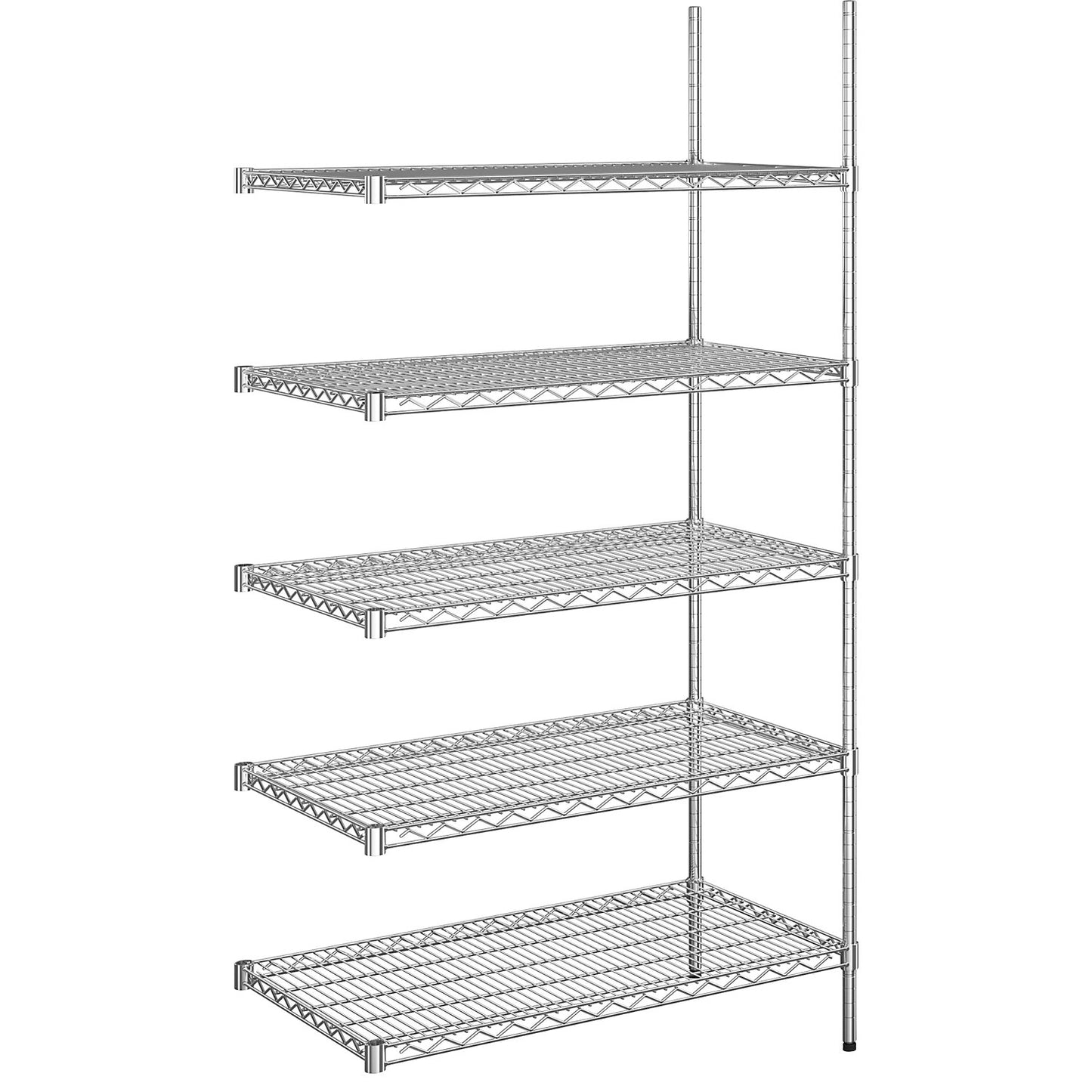 Steel wire mesh shelf unit, chrome plated, max. shelf load 150 kg, WxD 910 x 610 mm, extension shelf unit, height 1880 mm, 5 shelves.