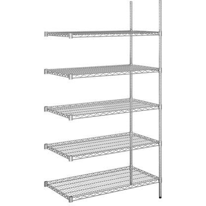 Steel wire mesh shelf unit, chrome plated, max. shelf load 150 kg, WxD 910 x 610 mm, extension shelf unit, height 1880 mm, 5 shelves.