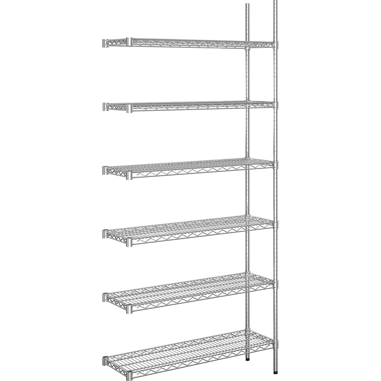 Steel wire mesh shelf unit, chrome plated, max. shelf load 150 kg, WxD 910 x 360 mm, extension shelf unit, height 2180 mm, 6 shelves.