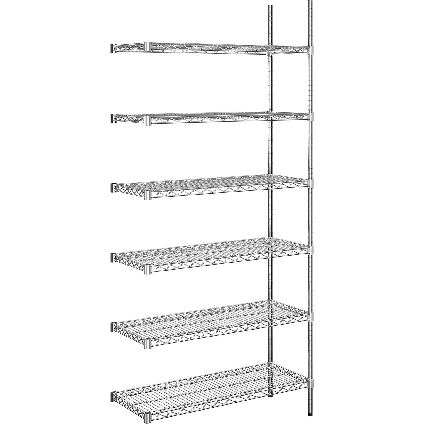 Steel wire mesh shelf unit, chrome plated, max. shelf load 150 kg, WxD 910 x 460 mm, extension shelf unit, height 2180 mm, 6 shelves.