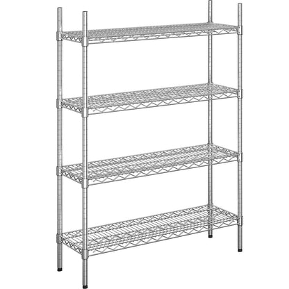Steel wire mesh shelf unit, chrome plated, max. shelf load 250 kg, WxD 910 x 360 mm, standard shelf unit, height 1370 mm, 4 shelves.
