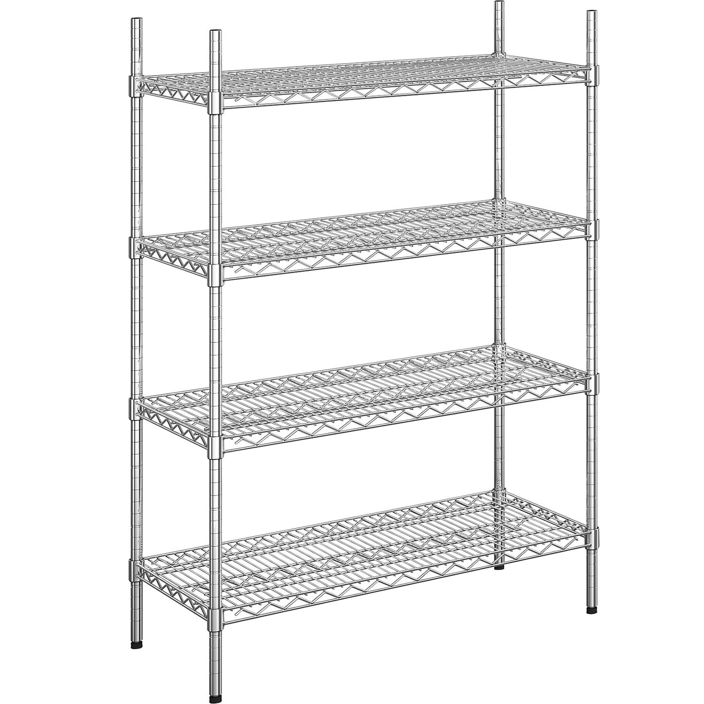 Steel wire mesh shelf unit, chrome plated, max. shelf load 250 kg, WxD 910 x 460 mm, standard shelf unit, height 1370 mm, 4 shelves.